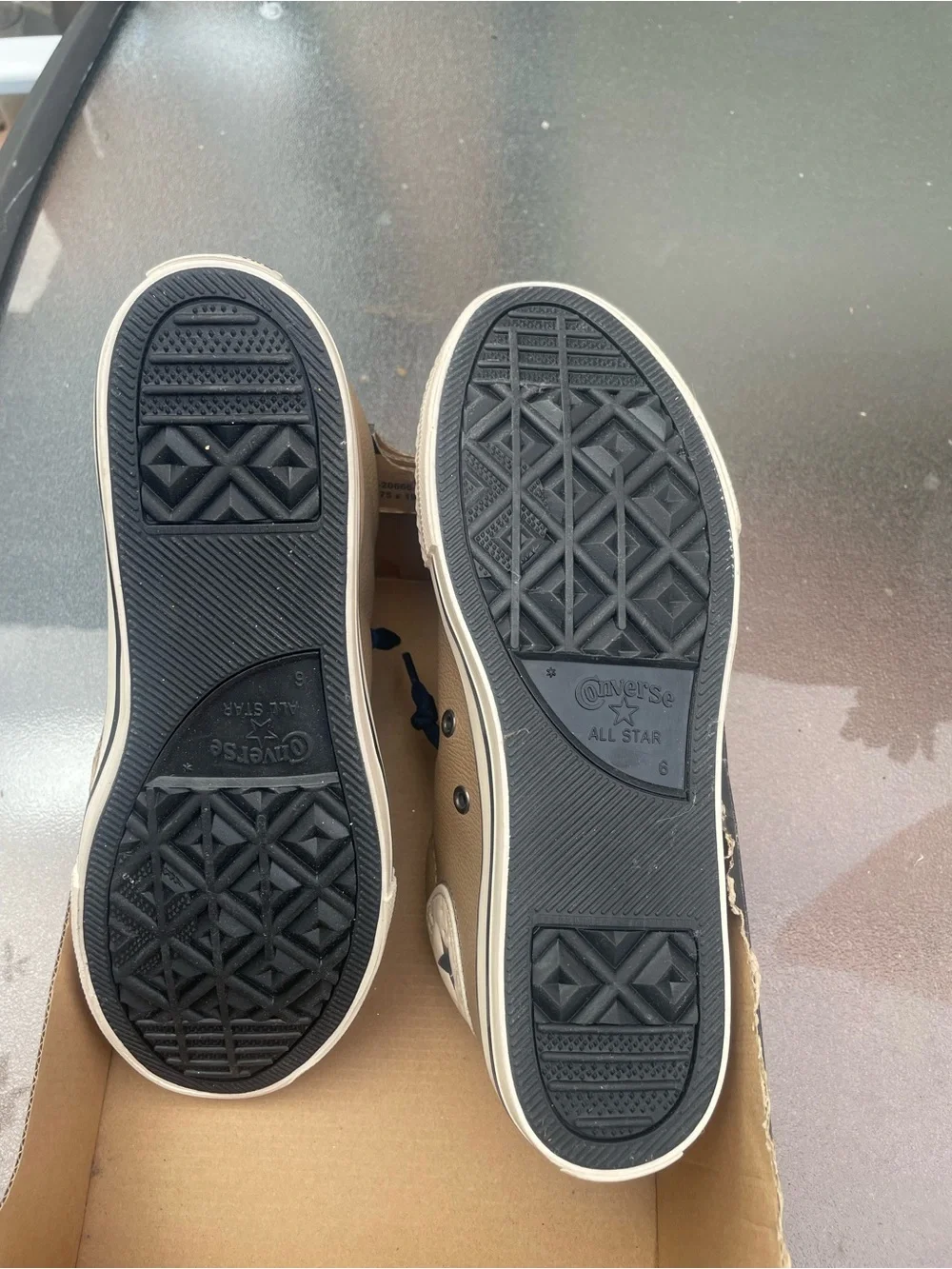 Converse Chuck Taylor Upper Leather Low Top Sneakers in Tan & Navy